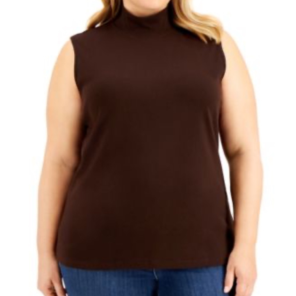 JM Collection Women's Size Petite Large Sleeveless Sweater Chocolate Brown Mock